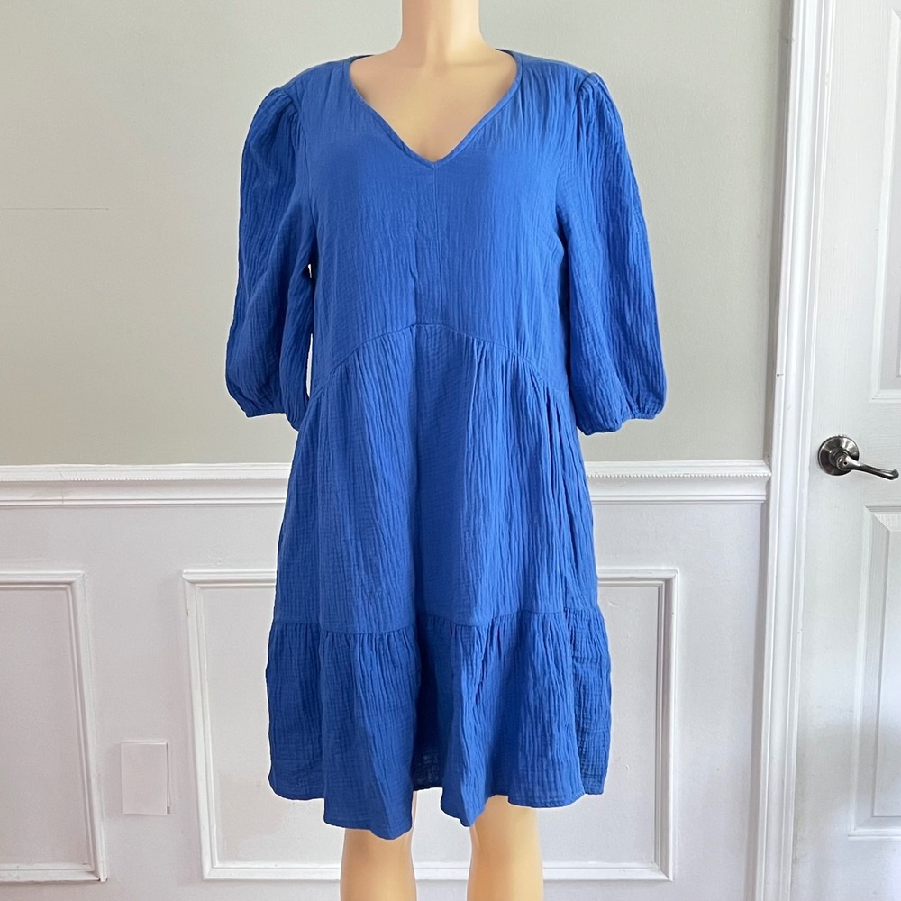 Ronni Nicole Electric Blue V-Neck Puff Sleeve Mini Dress